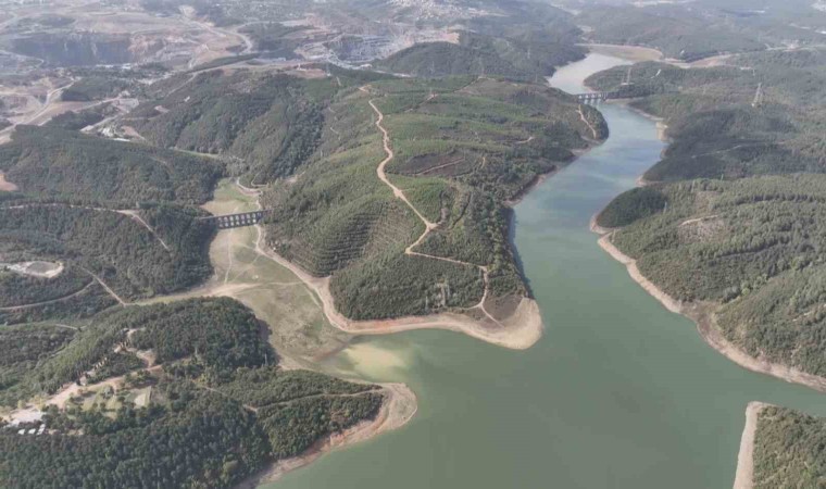 İstanbuldaki barajlarda doluluk oranındaki 1 yıllık değişim havadan görüntülendi