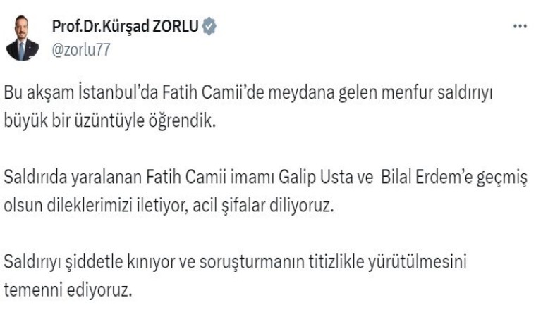 İYİ Parti Sözcüsü Zorlu, Fatih Camiindeki saldırıyı kınadı