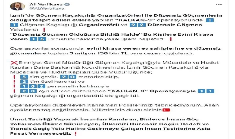 İzmir’de 11 göçmen kaçakçısı ve 92 düzensiz göçmen yakalandı