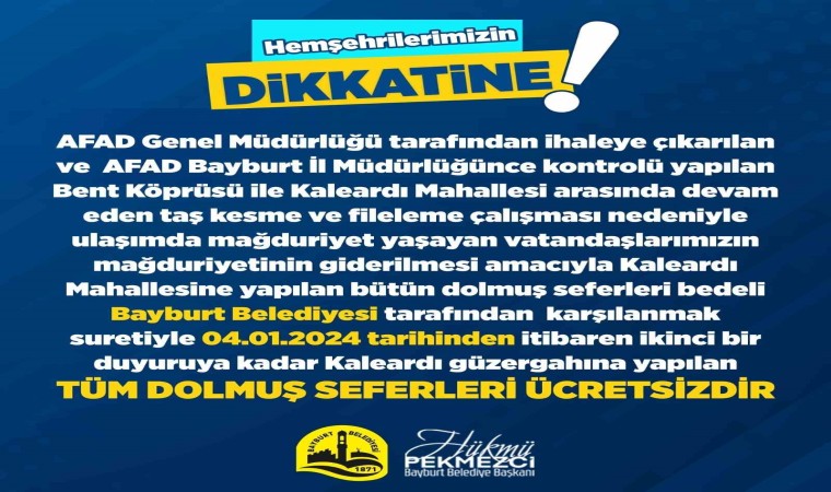 Kaleardı Mahallesine sefer yapan dolmuşlar ile ilgili duyuru