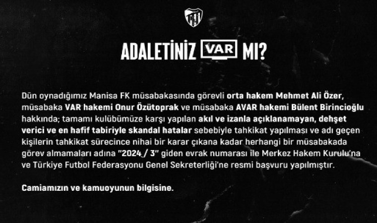 Kocaelispor hakemlerle ilgili TFF ve MHKye başvurdu