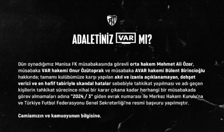 Kocaelispor’dan TFF’ye hakem başvurusu