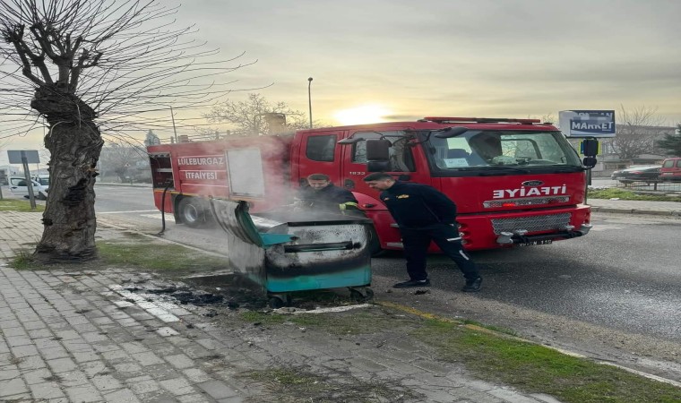 Lüleburgazda çöp konteynerinde yangın çıktı