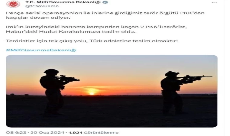 MSB: 2 PKK’lı teslim oldu