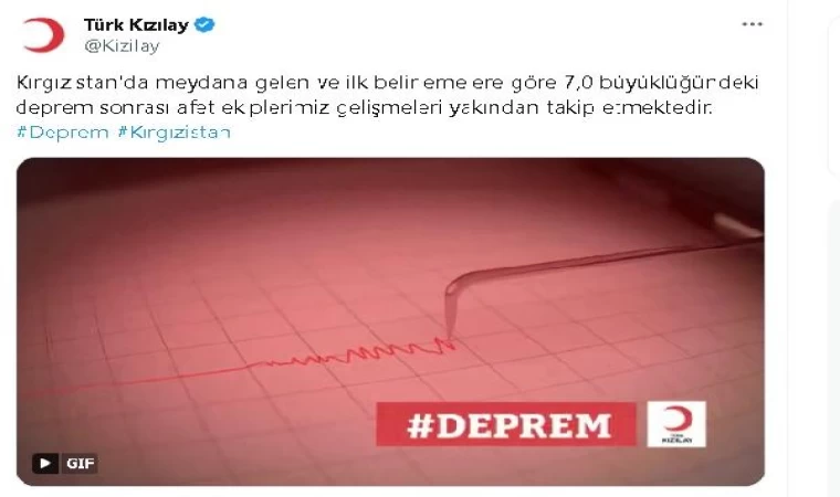 Türk Kızılay: Kırgızistan’da 7 büyüklüğündeki deprem sonrası ekiplerimiz gelişmeleri takip etmektedir