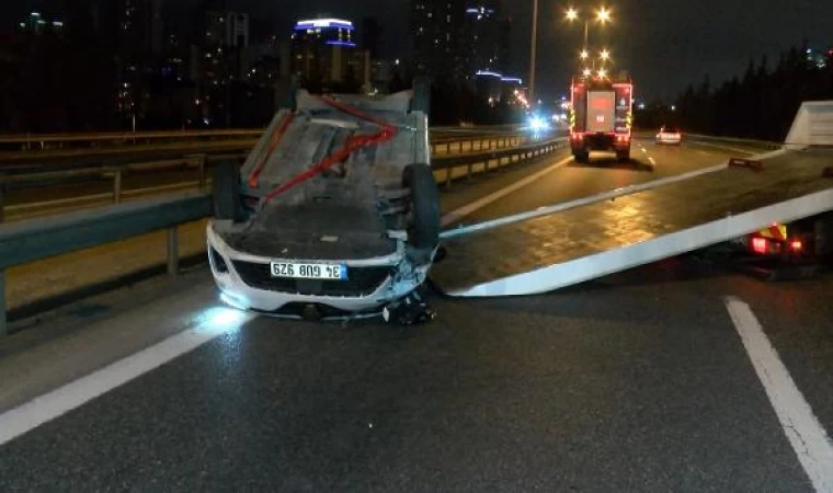 Ümraniye TEM Otoyolu’nda otomobil takla attı: 1 yaralı