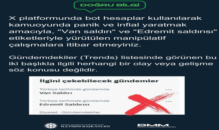 Vanda X sosyal medya platformundan yayınlanan Van saldırı ve Edremit saldırısı paylaşımına yalanlama