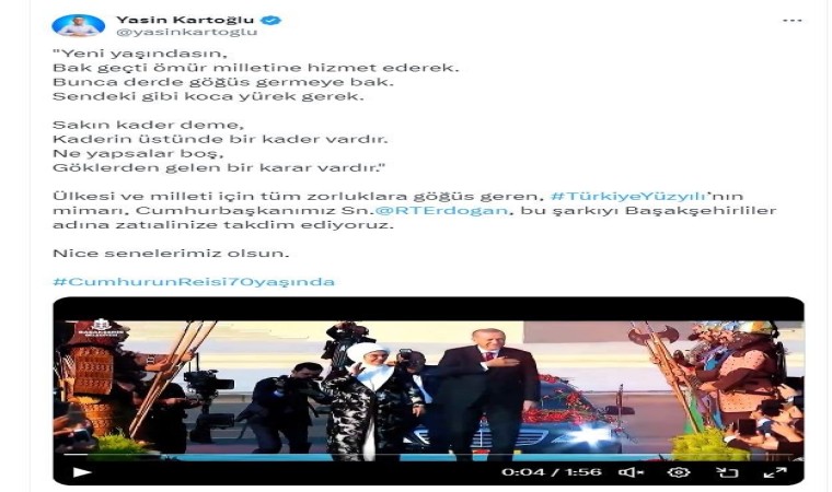 Başakşehirden Cumhurbaşkanı Erdoğana doğum gününde anlamlı şarkı