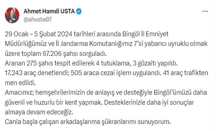 Bingölde 67 bin şahıs sorgulandı aranan 4 şüpheli tutuklandı