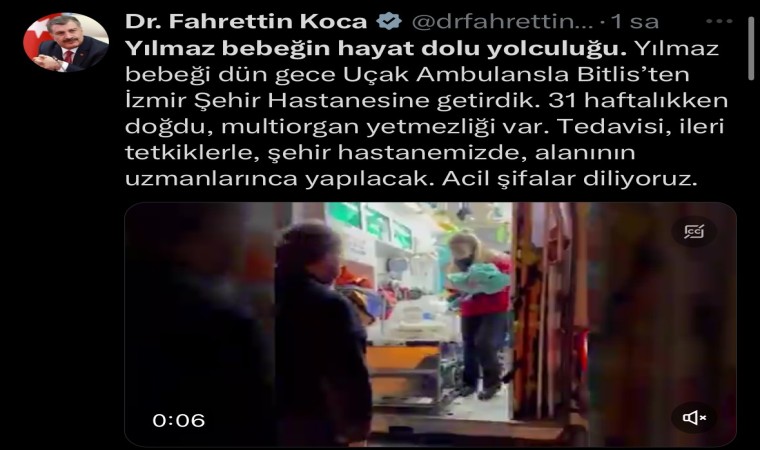 Çoklu organ yetmezliği olan bebek, uçak ambulansla İzmire sevk edildi