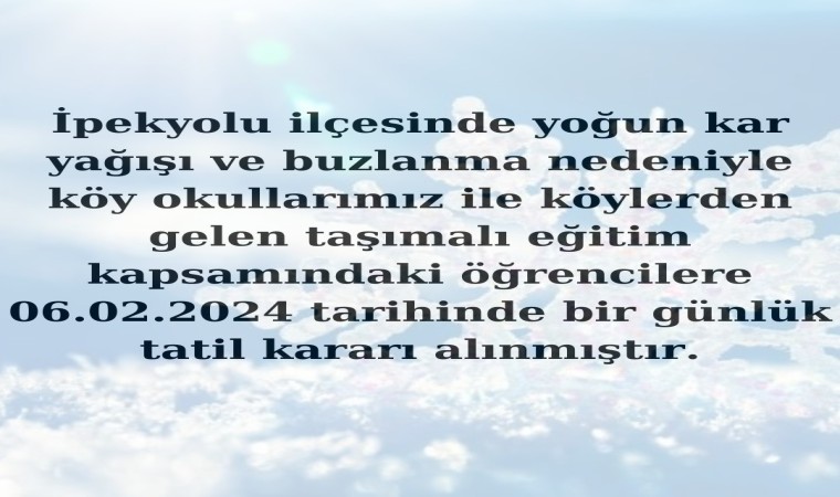 İpekyolu ilçesinde taşımalı eğitime 1 gün ara