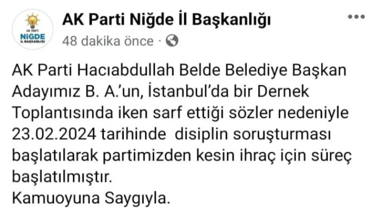 Jandarma komutanına küfür eden AK Partili aday için ihraç süreci başladı