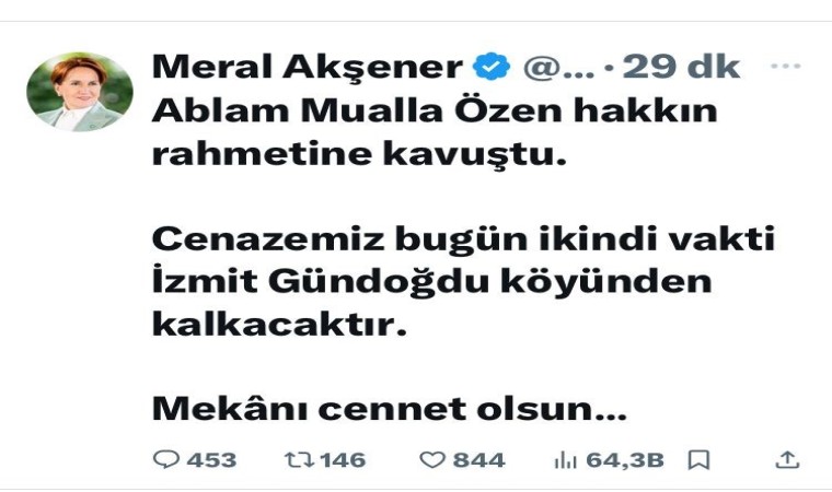 Meral Akşener hayatını kaybeden ablası için Kocaeliye geliyor