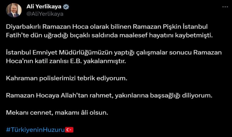 Ramazan Pişkinin katil zanlısı yakalandı