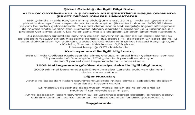 Ankara Büyükşehir Belediye Başkan Adayı Altınok mal varlığını açıkladı