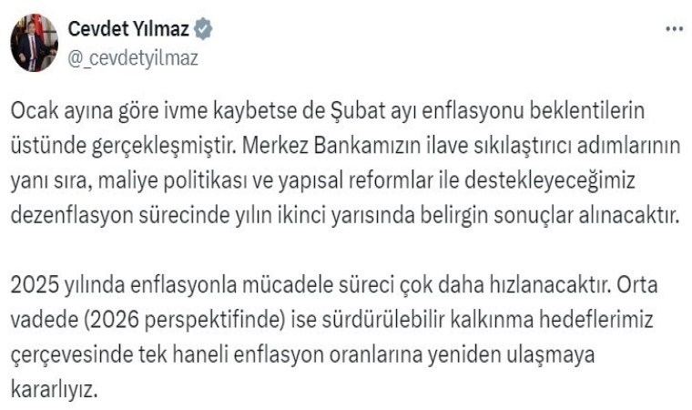 Cumhurbaşkanı Yardımcısı Yılmaz: “Destekleyeceğimiz dezenflasyon sürecinde yılın ikinci yarısında belirgin sonuçlar alınacaktır”