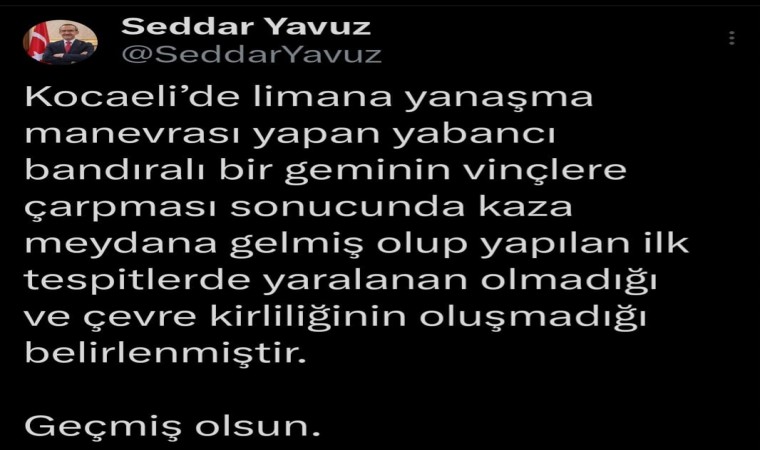 Vali Yavuz: Limana yanaşma manevrası yapan geminin vinçlere çarpması sonucu kaza meydana geldi