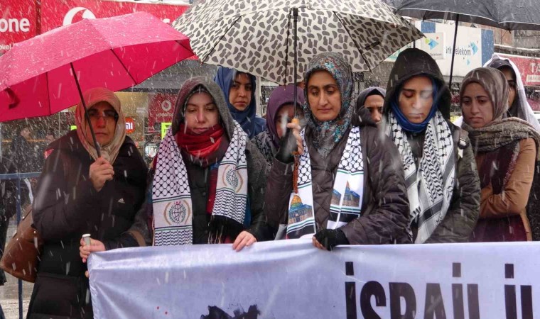 Vandaki sağlık çalışanlarından kar yağışı altında Gazze için sessiz protesto