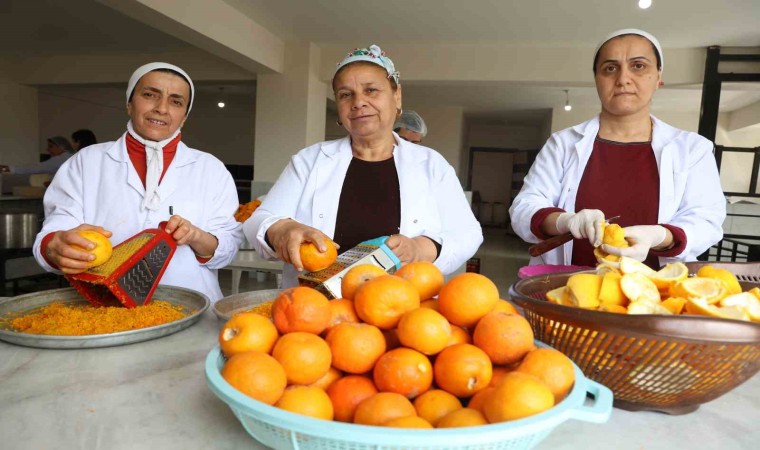 Dalda kalan narenciyenin kabuğu depremzede kadınların elinde reçel oldu