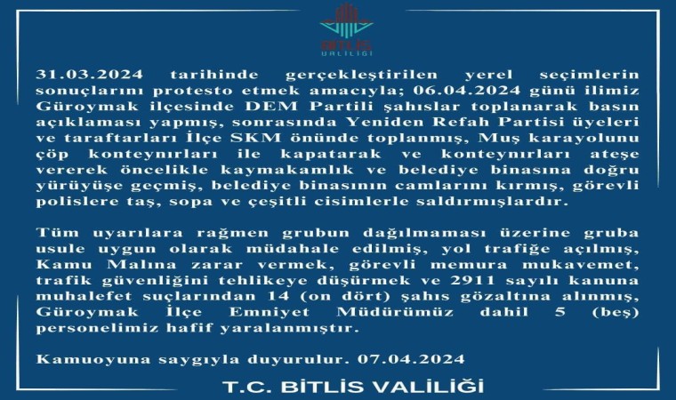 Güroymakta çıkan olaylarla ilgili Valilik açıklama yaptı