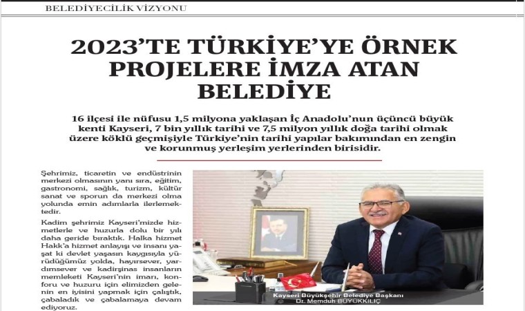 Kayseri Büyükşehir, TBB Dergisinde