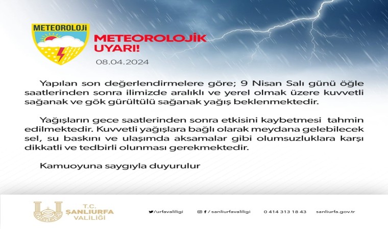 Şanlıurfa için şiddetli yağış uyarısı