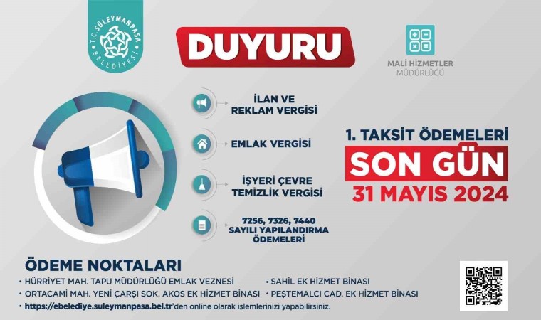 Emlak İlan ve Çevre Temizlik Vergisi 1. taksit ödemesinde son gün 31 Mayıs