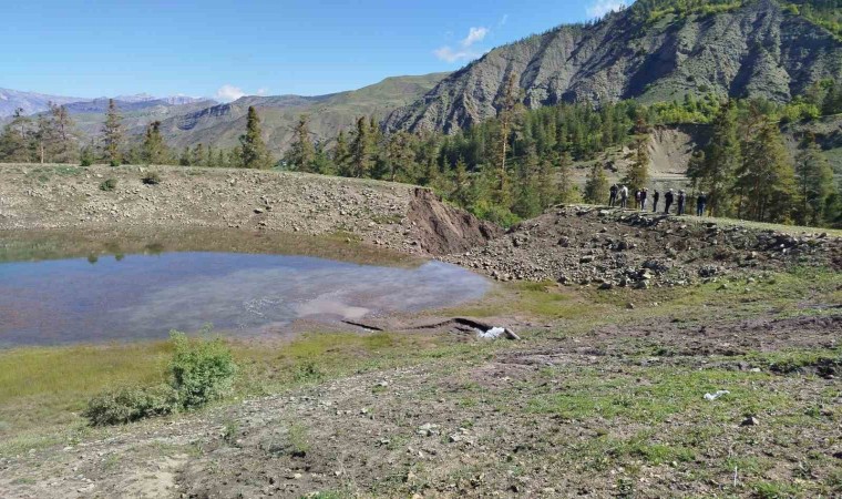 Oltuda gölet taştı, bahçe ve araziler sular altında kaldı