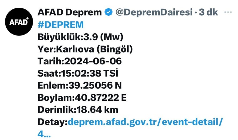 Bingölde korkutan deprem