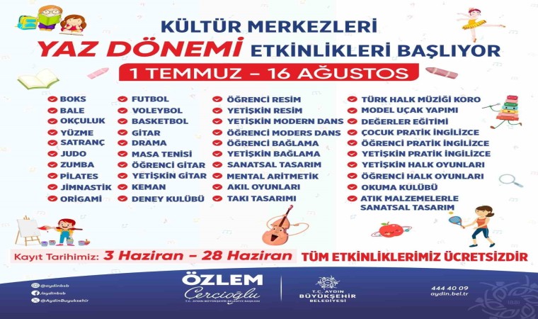 Büyükşehirin yaz kurslarına kayıtlar devam ediyor