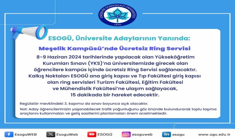 ESOGÜde YKSye girecek öğrenciler için ring servisi hizmeti