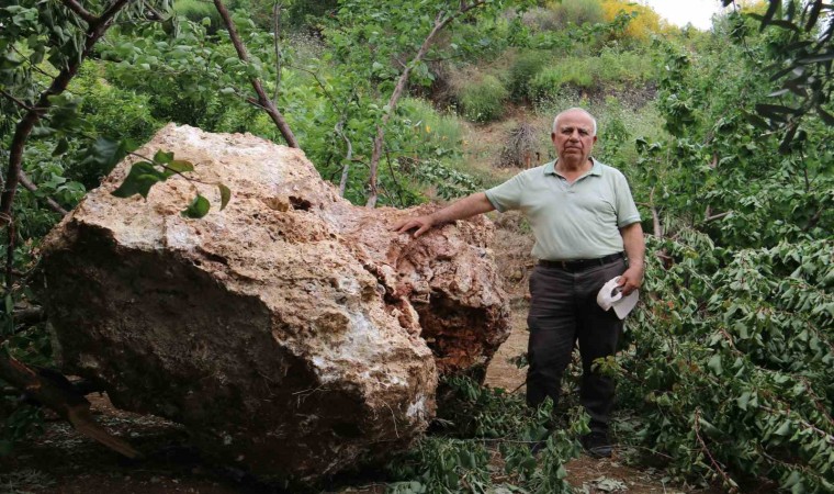 Mahalleli diken üstünde: Kayısı topladıkları esnada taş ocağından 10 tonluk devasa kaya düştü