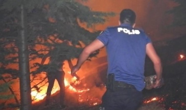 Ağaçlık alanda çıkan yangın evlere sıçramadan söndürüldü