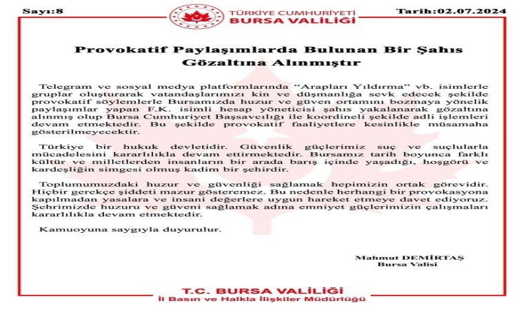 Bursada provokasyona gözaltı