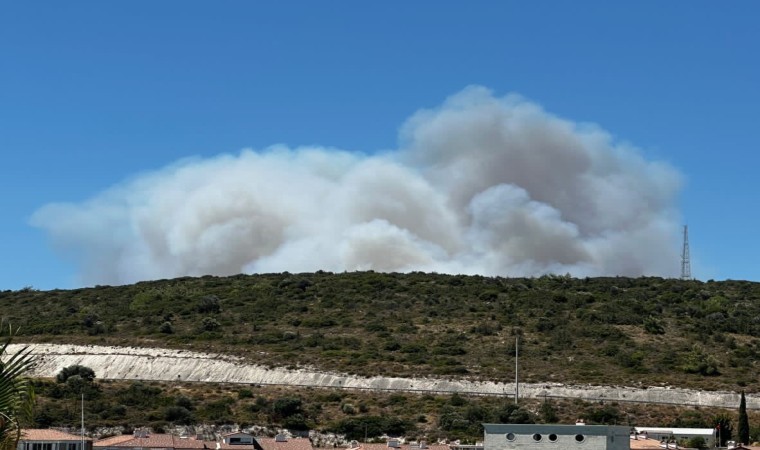 Çeşmedeki orman yangınına havadan ve karadan müdahale