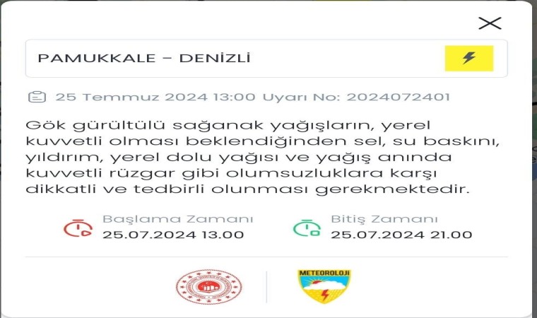 Denizliye kuvvetli yağış uyarısı