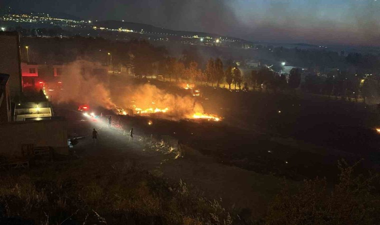 İzmirde otluk alanda çıkan yangın evlere sıçramadan söndürüldü