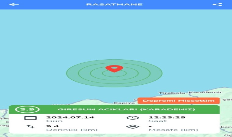 Karadenizde 3.9 büyüklüğünde deprem: Giresunda hissedildi