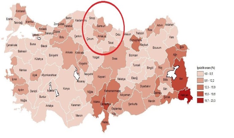 Orta Karadenizde en yüksek işsizlik oranı Samsunda