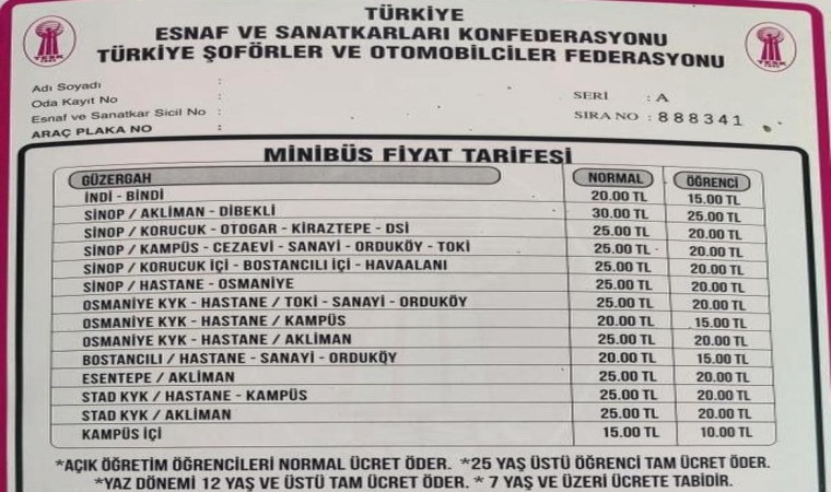 Sinopta toplu taşımaya zam