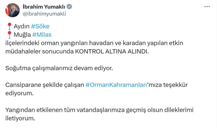 Bakan Yumaklıdan orman kahramanlarına teşekkür