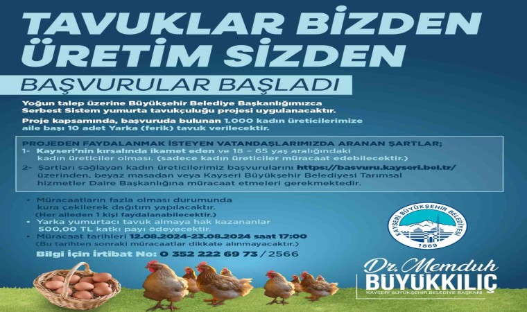 Büyükşehirin Serbest Sistem Yumurta Tavukçuluğu Projesine müracaatlar başladı