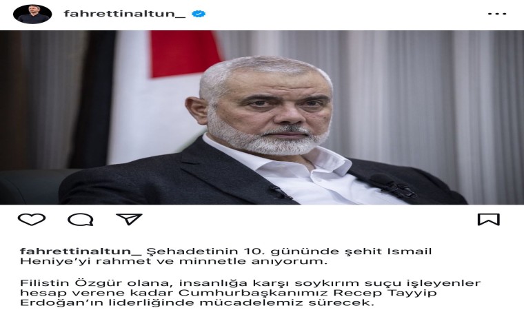 Cumhurbaşkanlığı İletişim Başkanı Altundan İsmail Heniyye paylaşımı