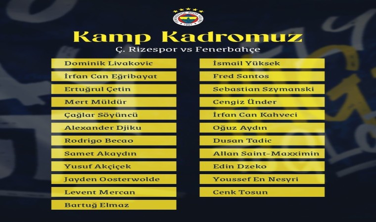 Fenerbahçenin Çaykur Rizespor maçı kamp kadrosu belli oldu