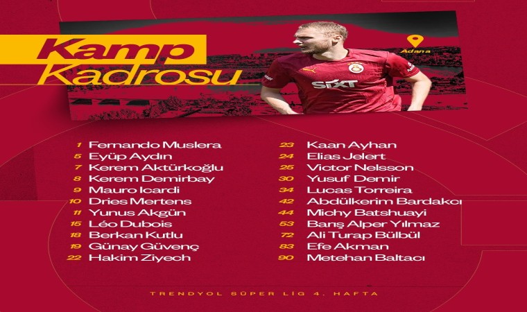 Galatasarayın Adana Demirspor maçı kamp kadrosu belli oldu