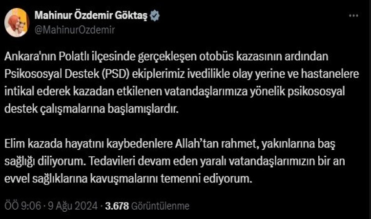 Polatlıdaki otobüs kazasından etkilenen vatandaşlara psikososyal destek çalışması başlatıldı