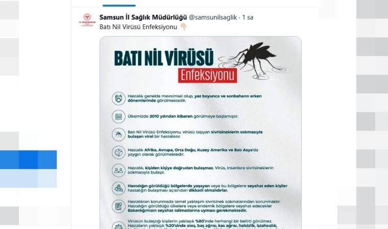 Sağlık Müdürlüğünden batı Nil virüsü uyarısı