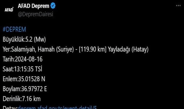 Suriyede yaşanan 5,2lik deprem Hatayda hissedildi