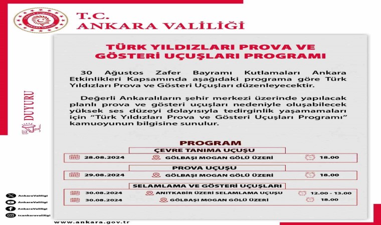 Türk Yıldızları 30 Ağustosta Ankara semalarında olacak