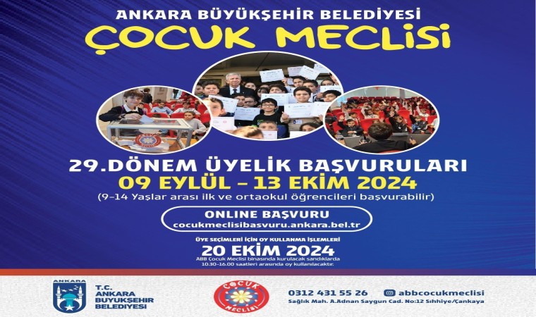 Ankara Büyükşehir Belediyesi Çocuk Meclisi 29. Dönem üyelik başvuruları başlıyor